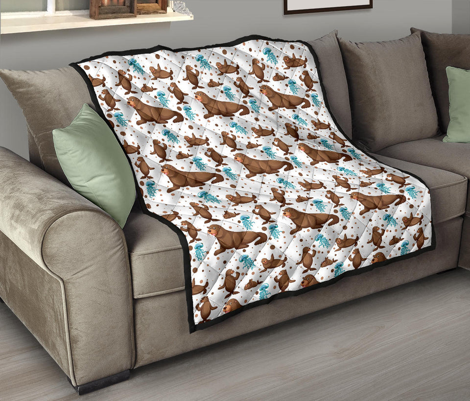 Sea Lion Seals Jellyfish Pattern Premium Quilt