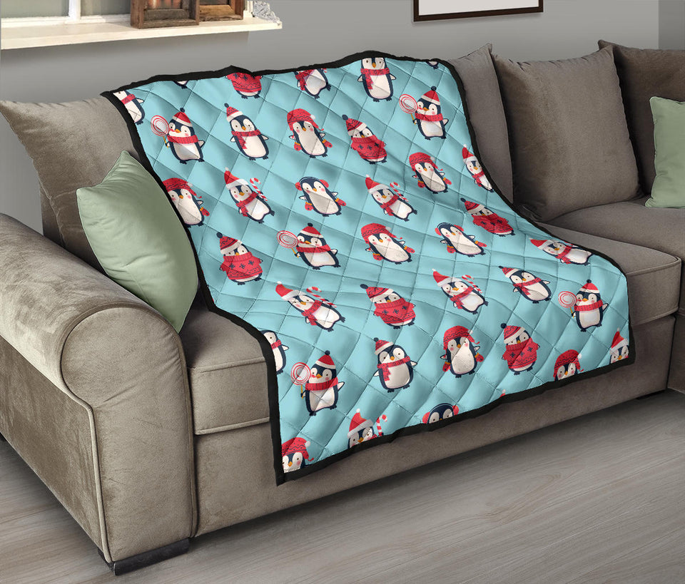 Cute Penguin Christmas  Design Pattern Premium Quilt