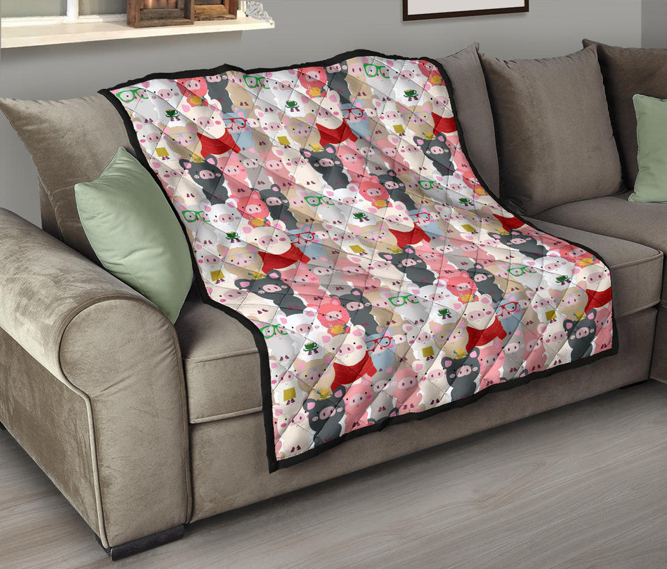 Pig Pattern Print Design 02 Premium Quilt