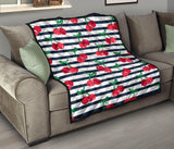 Hand Drawn Cherry Pattern Striped Background Premium Quilt