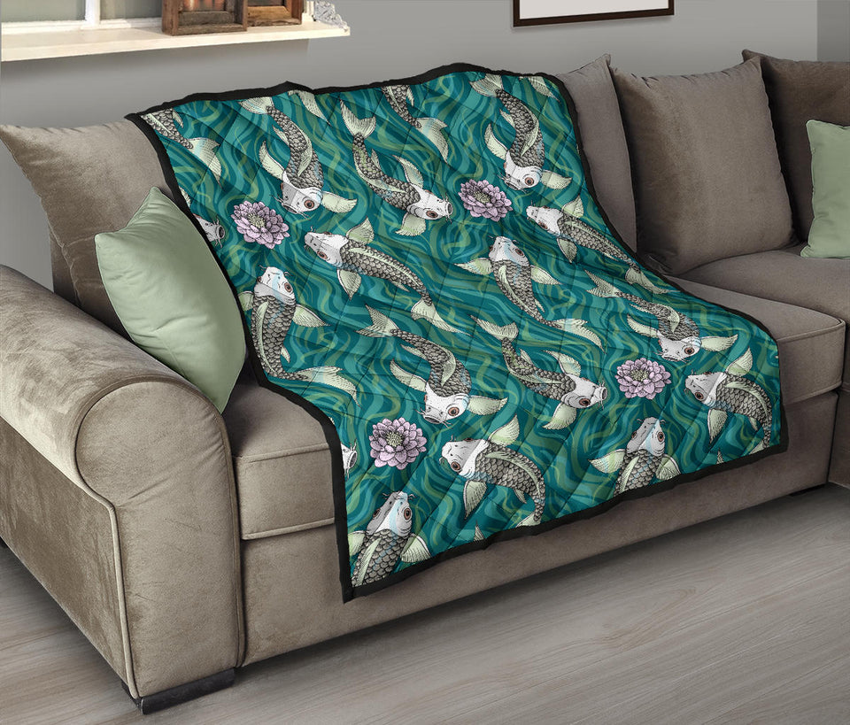 Koi Fish Carp Fish Lotus Pattern Premium Quilt