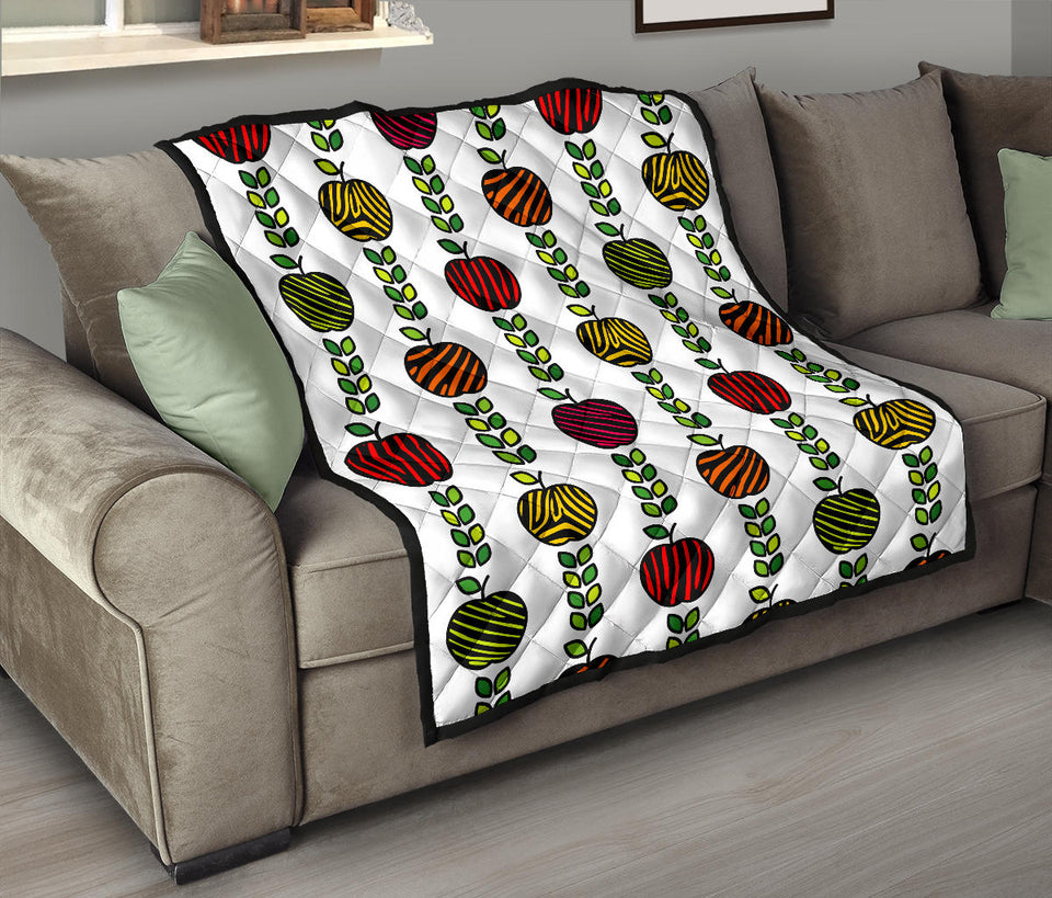 Colorful Apples Leave Zebra Stripe Premium Quilt