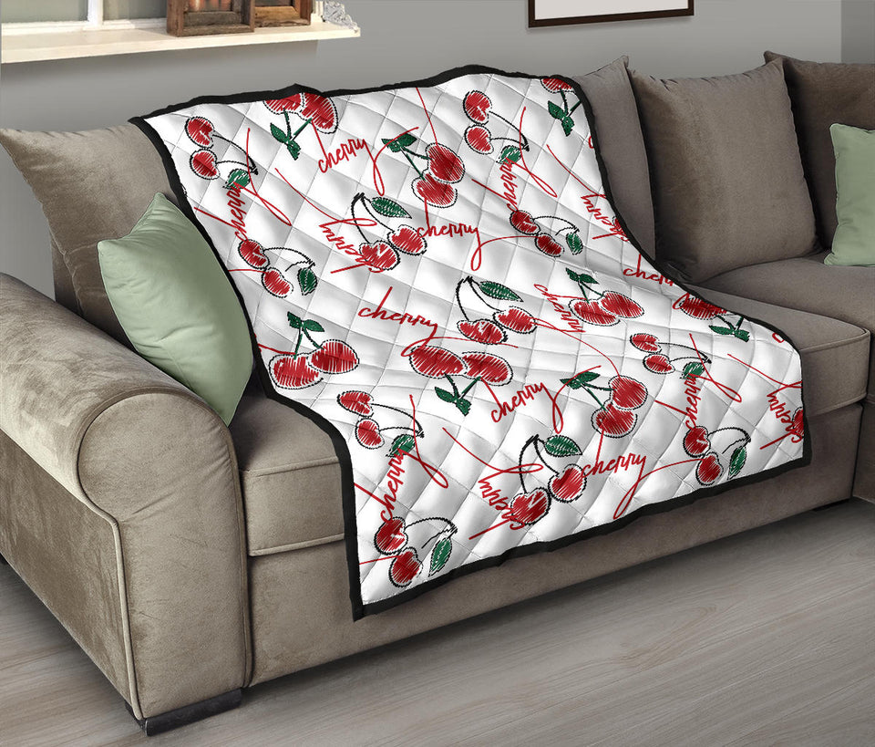 Hand Drawn Cherry Pattern Premium Quilt