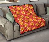 Oranges Pattern Red Background Premium Quilt
