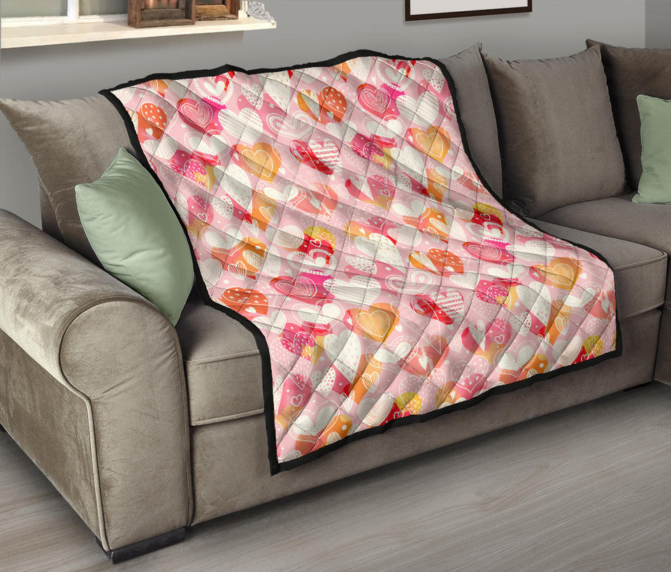 Hand Drawn Heart Design Pattern Premium Quilt
