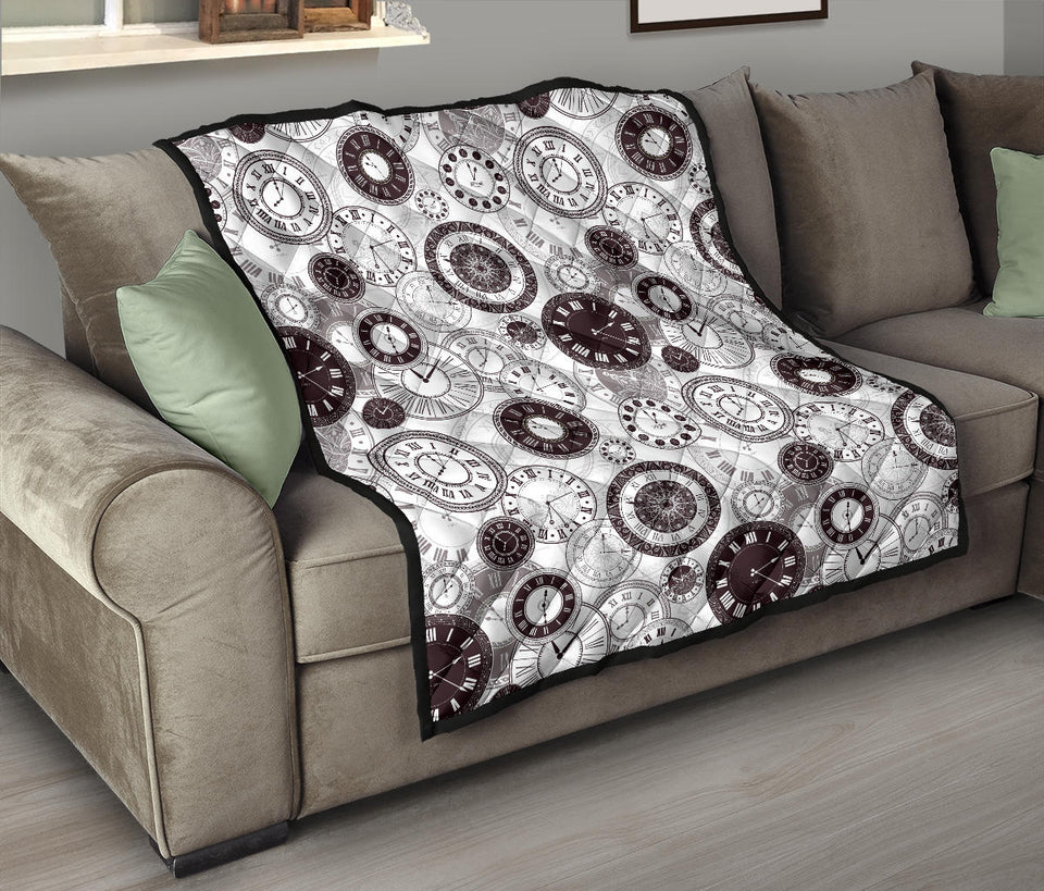 Classic Vintage Clock Pattern Premium Quilt