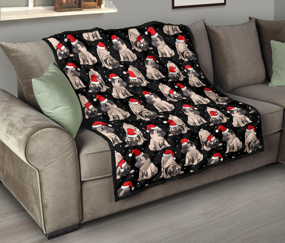 Christmas Pugs Santa_S Red Cap Pattern Premium Quilt