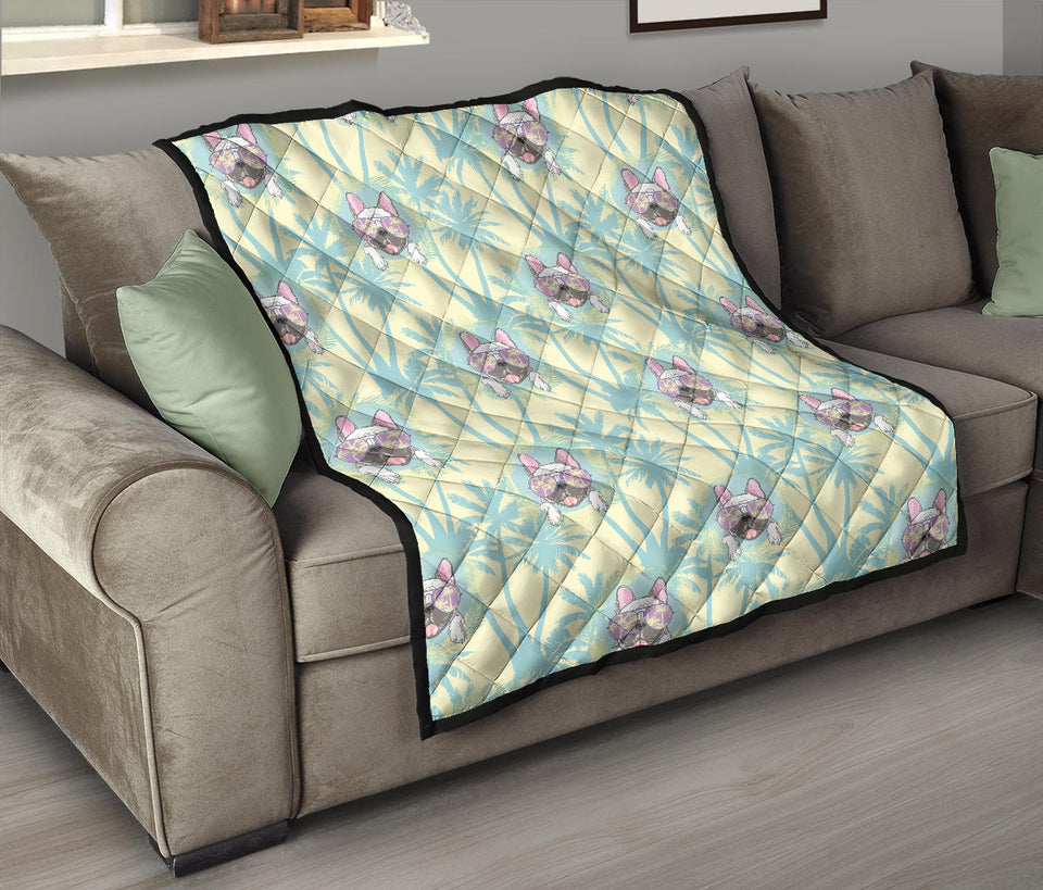 French Bulldog Hawaii Blackground Premium Quilt
