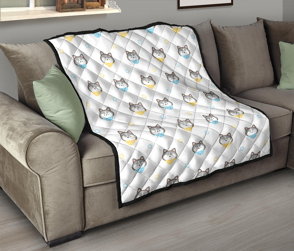 Cute Siberian Husky Pattern Premium Quilt
