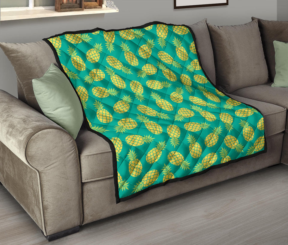 Pineapples Pattern Green Background Premium Quilt