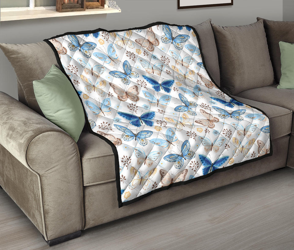 Blue Butterfly Pattern Premium Quilt