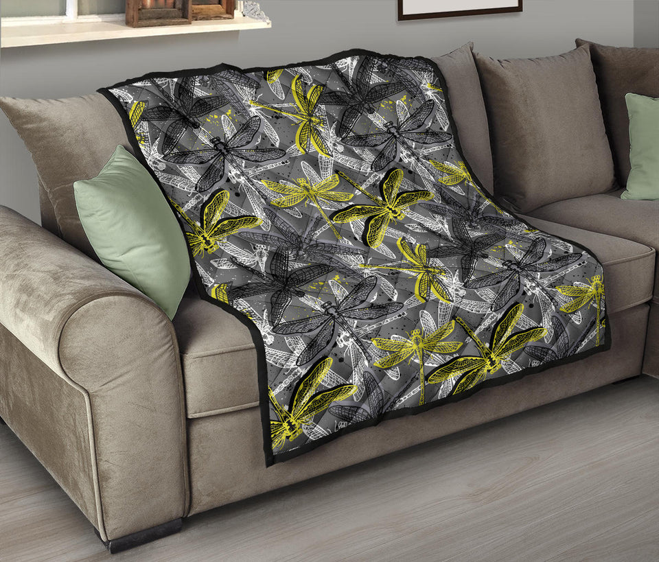Hand Drawn Dragonfly Pattern Premium Quilt