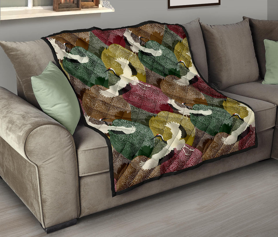 Japanese Cranes Flying Forest Dot Pattern Premium Quilt