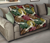 Japanese Cranes Flying Forest Dot Pattern Premium Quilt