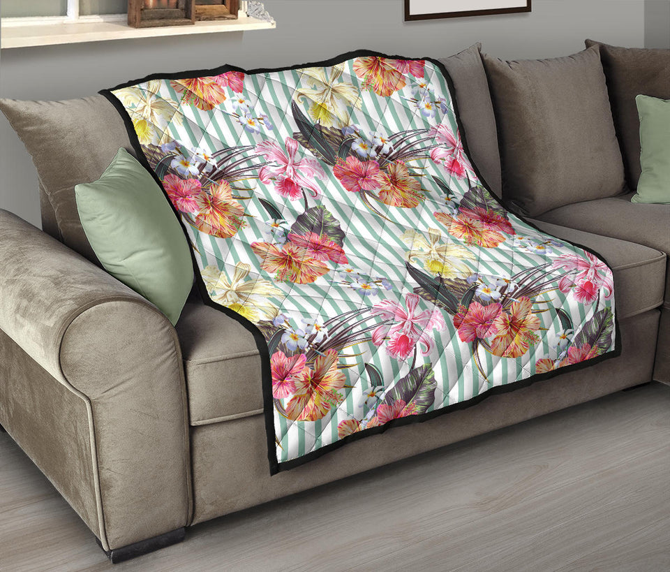 Colorful Orchid Flower Pattern Premium Quilt