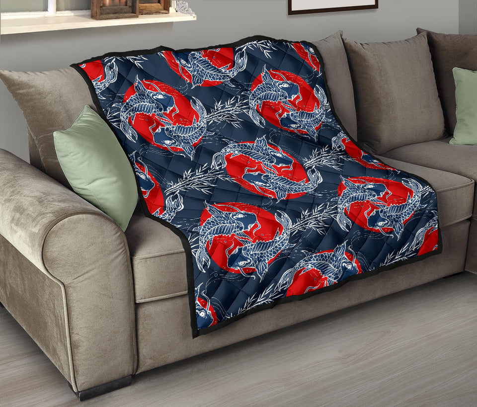 Koi Fish Carp Fishs Hand Drawn Japanese Art Premium Quilt