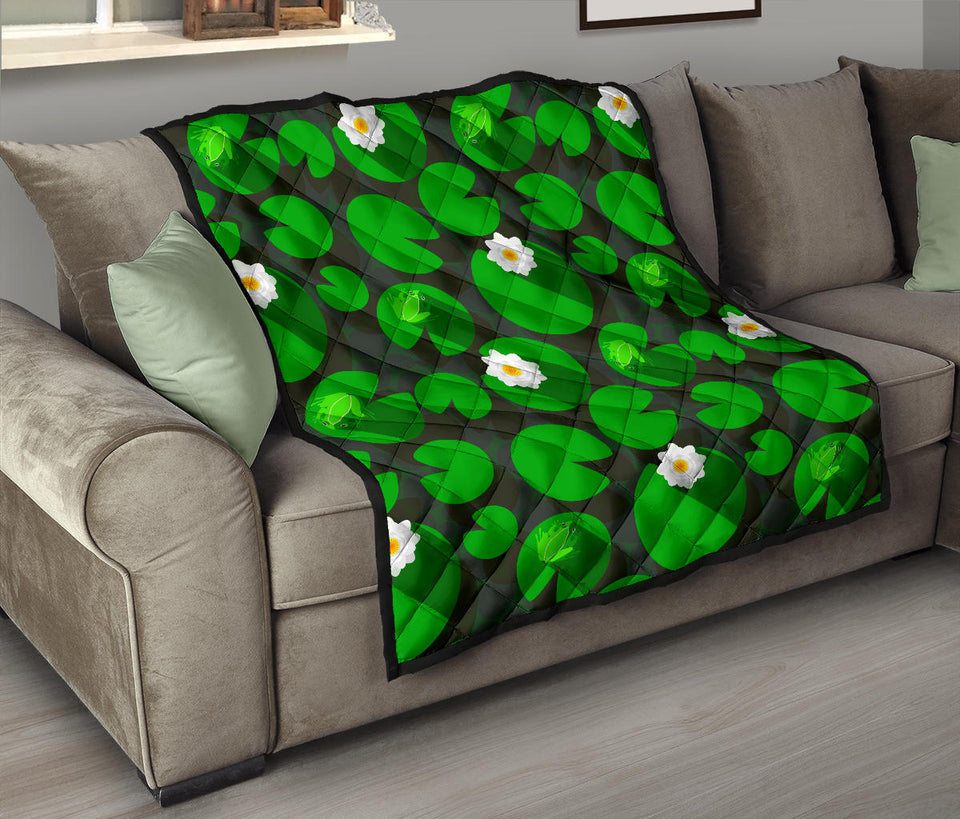 Frog Waterlily Pattern Premium Quilt