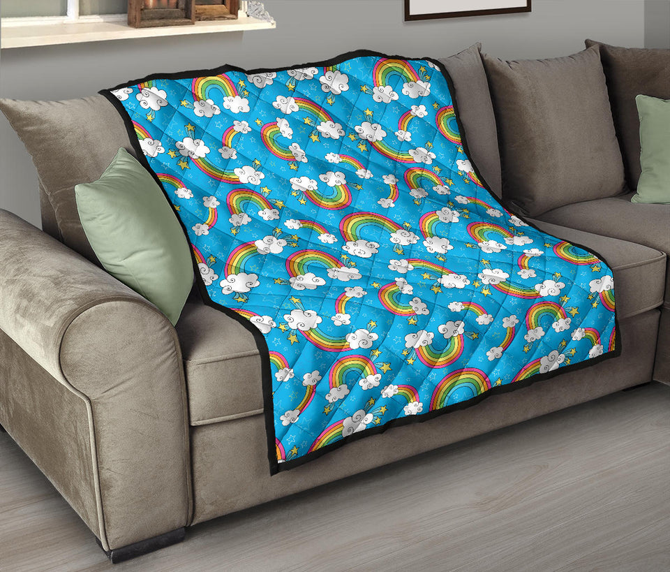 Rainbows Sky Clouds Pattern Premium Quilt
