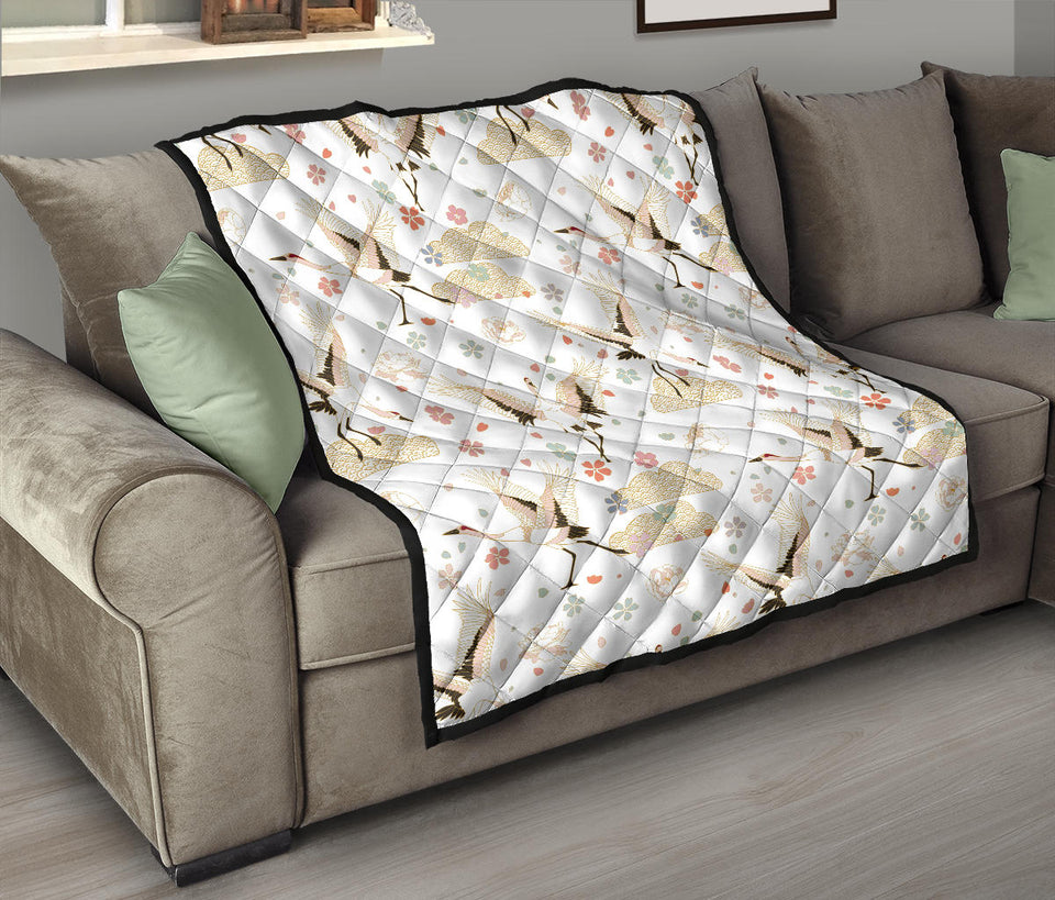 Beautiful Japanese Cranes Pattern Premium Quilt