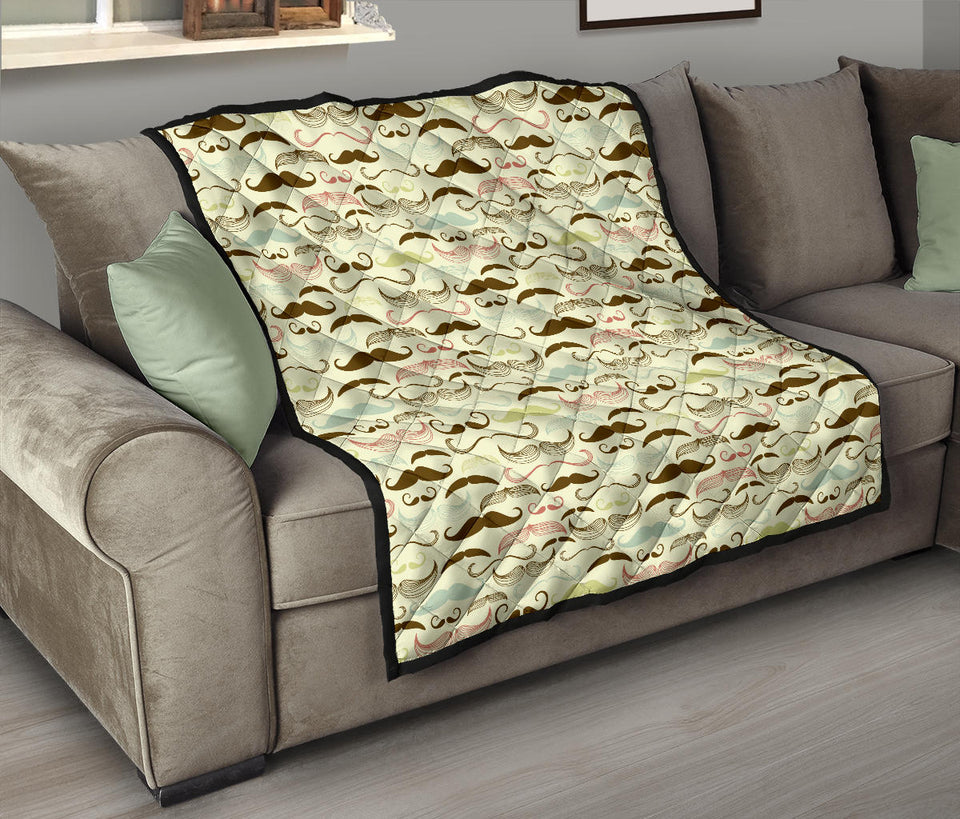 Mustache Beard Pattern Print Design 01 Premium Quilt