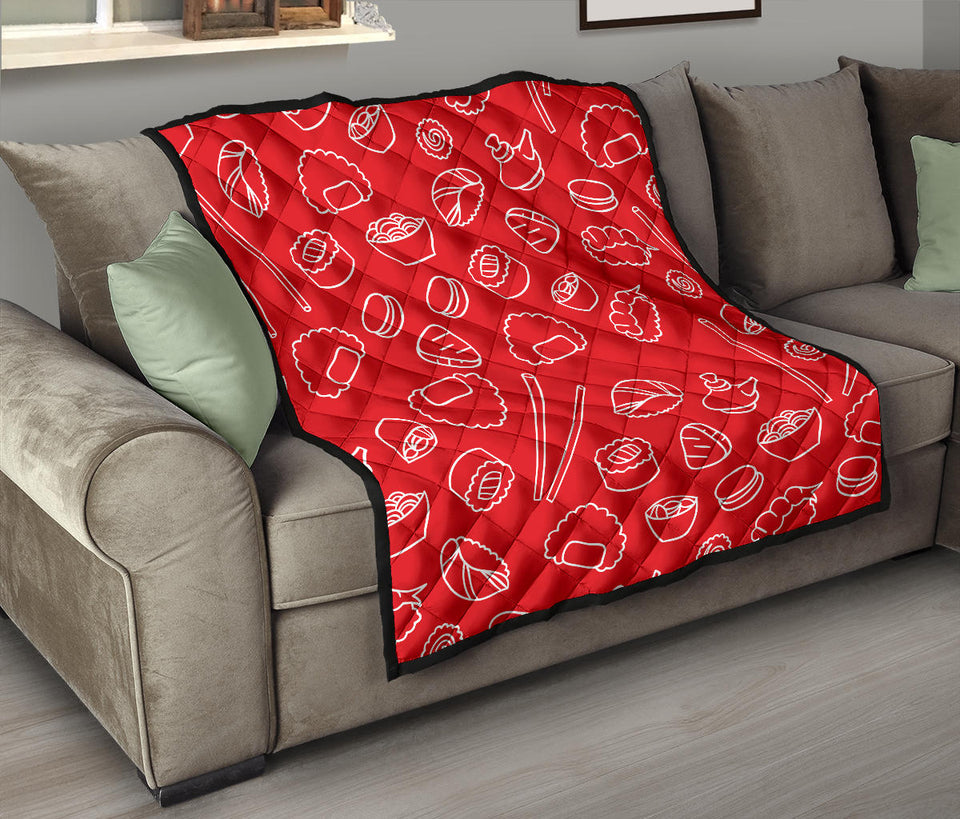Sushi Pattern Red Background Premium Quilt