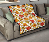 Maple Leaf Oak Leaf Acorns Beige Striped Background Premium Quilt