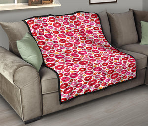 Lips Pattern Print Design 01 Premium Quilt