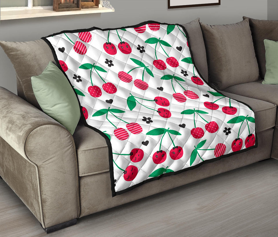 Cherry Pattern White Background Premium Quilt
