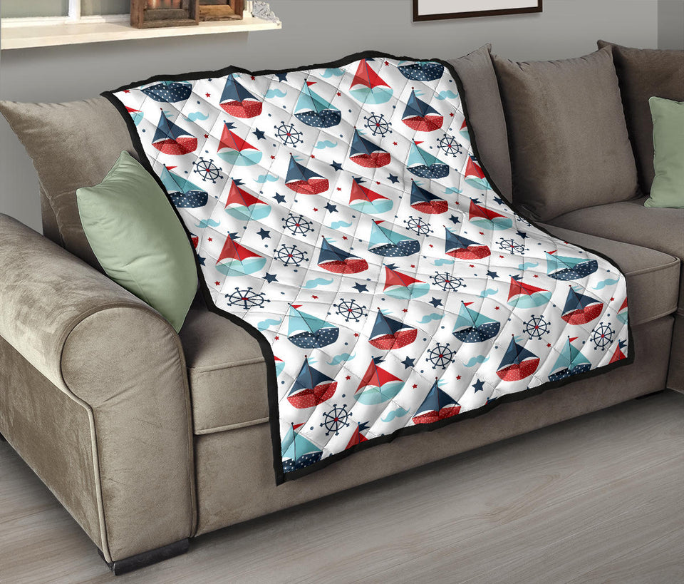 Cute Color Paper Sailboat Pattern Premium Quilt