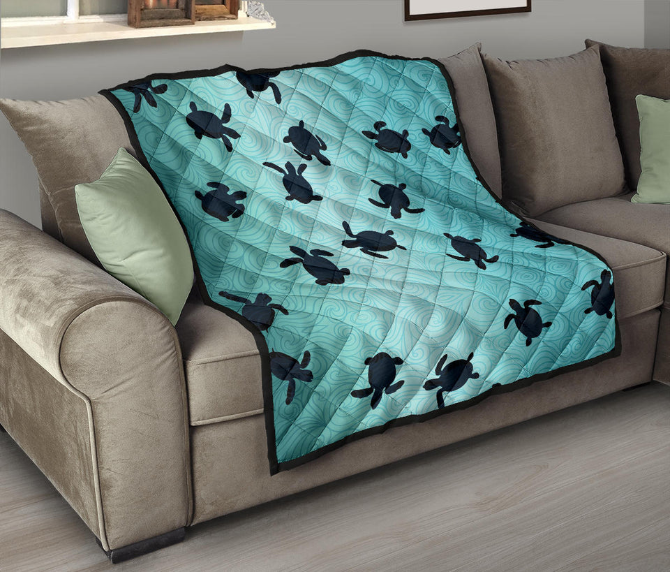 Sea Turtle With Blue Ocean Backgroud Premium Quilt