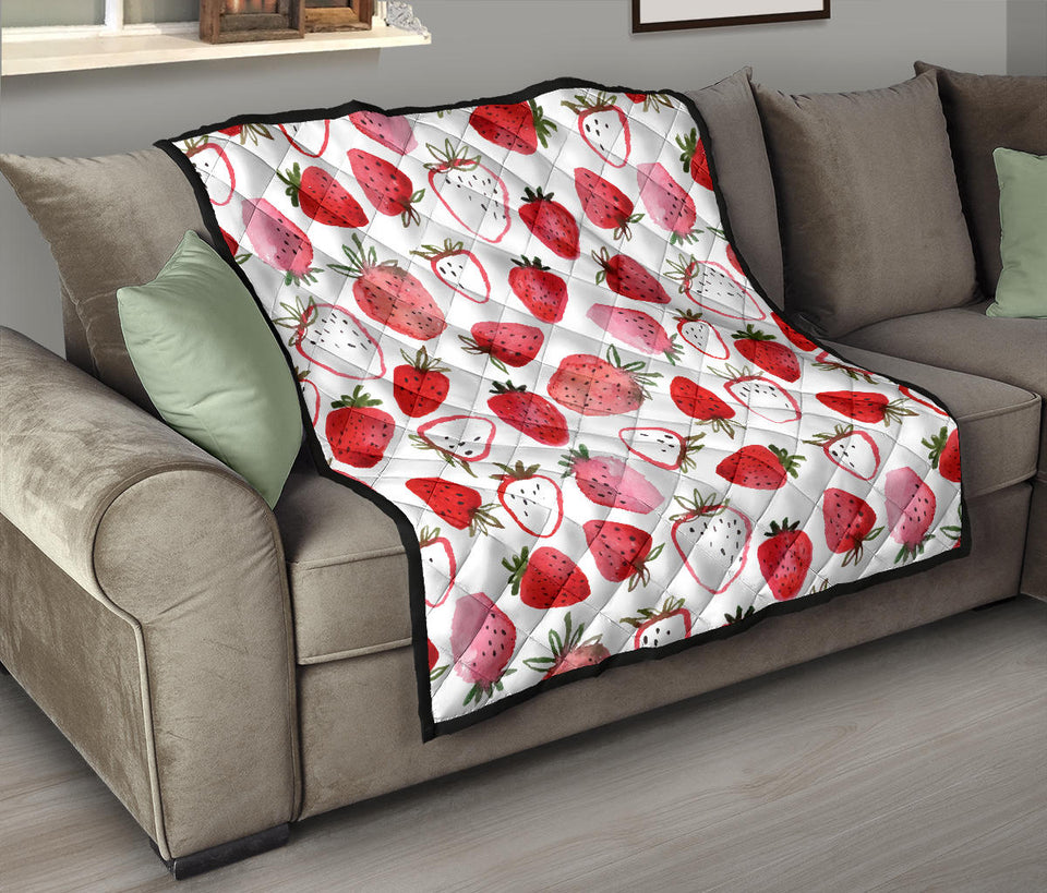 Watercolor Hand Drawn Beautiful Strawberry Pattern Premium Quilt