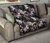 Japanese Crane Pink Sakura Pattern Premium Quilt
