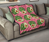 Avocado Slices Leaves Pink Back Ground Premium Quilt