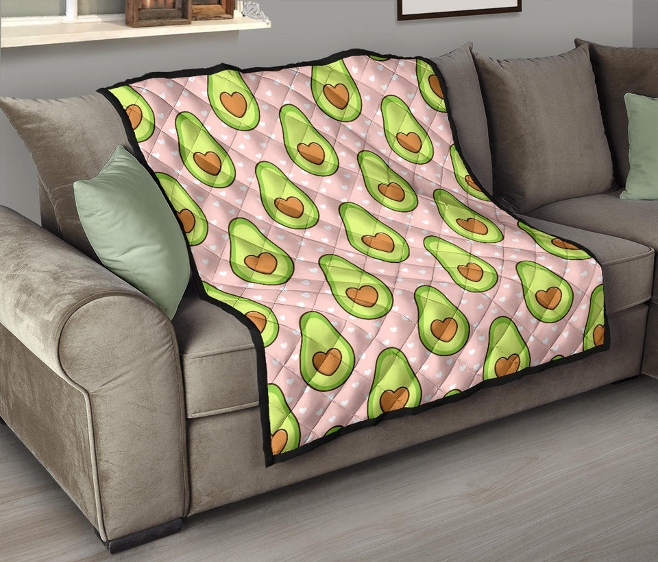 Avocado Heart Pink Background Premium Quilt