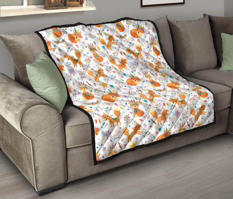 Cute Tribal Fox Pattern Premium Quilt