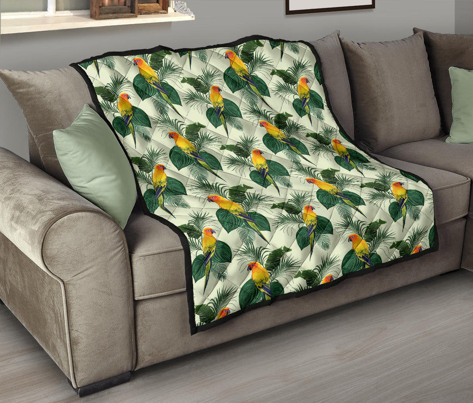 Beautiful Parrot Palm Leaves Pattern Premium Quilt
