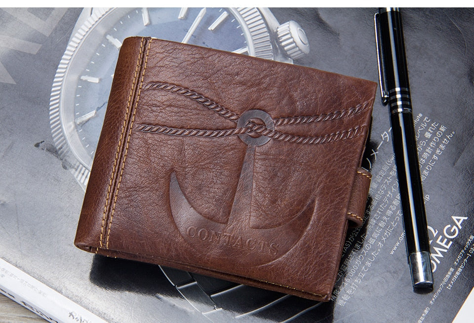 Wallet Casual Anchor Printed Design Genuine Leather Men Wallets With Card Holder And Coin Pocket Ccnc006 Bt0240