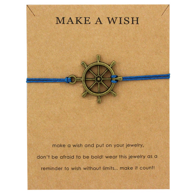 Rudder Sailing Compass Adjustable Bracelets Fish Hook Charms Women Men Boys Girls Unisex Fashion Card Jewelry Gift