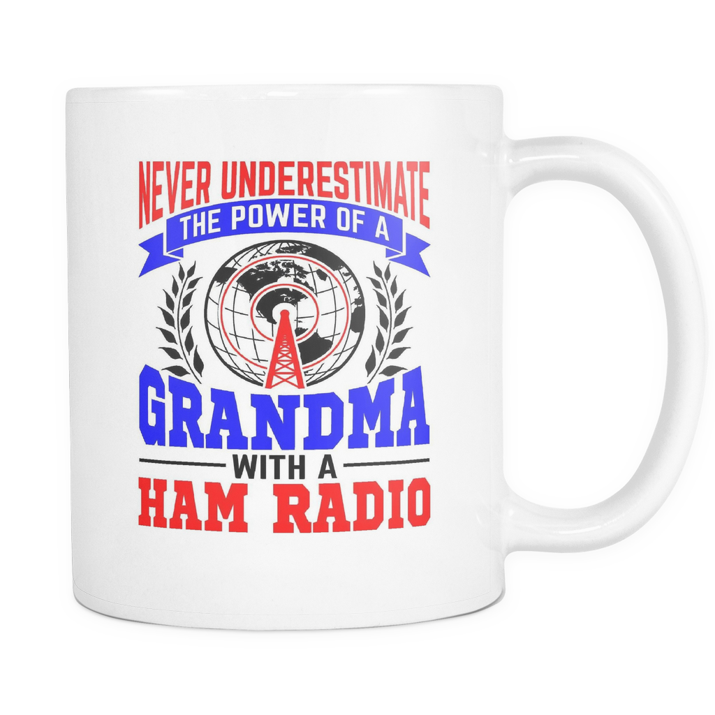 White Mug-Never Underestimate The Power of a Grandma With a Ham Radio V.2 ccnc001 hr0031